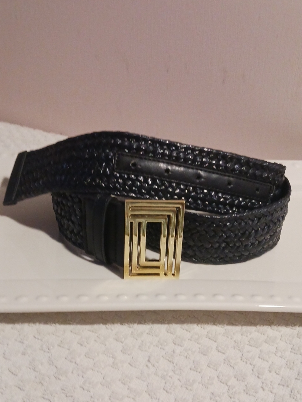 ⚜️Karl Lagerfeld ⚜️Navy Blue Woven Belt with Gold Geometric Buckle 8